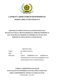 Peningkatan Peran Pusat Pelayanan Terpadu Perlindungan Perempuan dan Anak (P2TP2A) Dalam Pencegahan Dan Penanganan Segala Bentuk Kekerasan Terhadap Perempuan Dan Anak Melalui Kemitraan Pemerintah Swasta Dan Perguruan Tinggi Di Kota Lubuklinggau (Dinas Pemberdayaan Perempuan Perlindungan Anak dan Pemberdayaan Masyarakat)