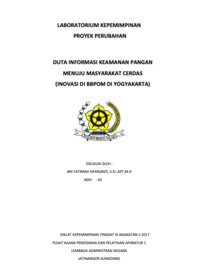 Duta Informasi Keamanan Pangan Menuju Masyarakat Cerdas (Inovasi Di BPOM Yogyakarta)