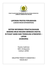 Sisitem Informasi Penatausahaan Barang Milik Negara Berbasis Digital Di Pusat Sains Dan Teknologi Atmosfer Lembaga Penerbangan dan Antariksa Nasional - LAPAN (Subadra)