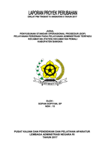 Penyusunan Standar Operasional Prosedur (SOP) Pelayanan Perizinan Pada Pelayanan Administrasi Terpadu Kecamatan (Paten) Kecamatan Pemali Kabupaten Bangka