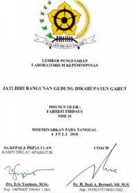 Jati Diri Bangunan Gedung di Kabupaten Garut (Tertatanya Administrasi dan Teknis Bangunan Gedung Untuk Menuju Keseimbangan Nilai Nilai Budaya Setempat Terhadap Penerapan Arsitektur Khas Kabupaten Garut) - Dinas Pekerjaan Umum dan Penataan Ruang