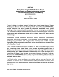 Strategi Peningkatan Fungsi LPPL Radio Suara Mesuji Sebagai Agent Of Change Pembangunan Berbasis Komunitas Pendengar Radio Suara Mesuji (Konpenrames) (Dinas Perhubungan Komunikasi dan Informatika)