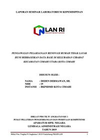 Pengawasan Pelaksanaan Renovasi Rumah Tidak Layak Huni Berbasiskan Database Di Kelurahan Cibabat Kecamatan Cimahi Utara Kota Cimahi Tahun 2019 (Badan Kepegawaian dan Pengembangan Sumber Daya Manusia Daerah - BKPSDMD)