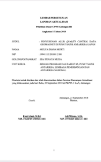 Penyusunan Alur Quality Control Data Geomagnet Di Pusat Sains Antariksa-LAPAN (Lembaga Penerbangan dan Antariksa Nasional )