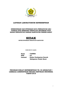 Sinkronisasi dan Integrasi Data Pendapatan Asli Daerah (PAD) Berbasis Teknologi Informasi pada Badan Pendapatan Daerah Kabupaten Pesisir Barat