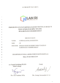 Program Layanan Konsultasi Dan Bantuan Hukum Bagi Aparatur Sipil Negara Di Kabupaten Pesisir Barat (Bagian Hukum Sekretariat Daerah)