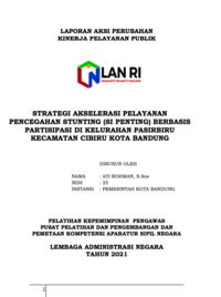 Strategi Akselerasi Pelayanan Pencegahan Stunting (SI PENTING) Berbasis Partisipasi di Kelurahan Pasirbiru Kecamatan Cibiru Kota Bandung