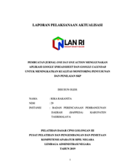 Pembuatan Jurnal One Day One Action Menggunakan Aplikasi Google Spreadsheet Dan Google Calendar Untuk Meningkatkan Kualitas Monitoring Penyusunan dan Penilaian SKP (Badan Perencanaan Pembangunan Daerah - Bappeda) Kabupaten Tasikmalaya