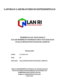 Pemberdayaan Masyarakat Dalam Pemberian Informasi Obat Dan Makanan Di Balai Besar POM (BPOM) Di Bandar Lampung