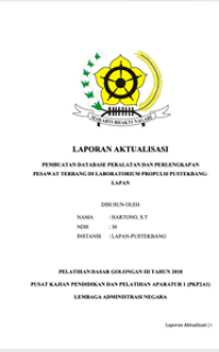 Pembuatan Database Peralatan Dan Perlengkapan Pesawat Terbang Di Laboratorium Propulsi Pustekbang Lapan (Lembaga Penerbangan dan Antariksa Nasional )