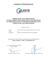 Pemenuhan Data Sertifikasi Di Balai Besar Pengawas Obat Dan Makanan Di Denpasar Melalui Sistem Informasi Data Konsultasi Dan Sertifikasi (Badan Pengawas Obat dan Makanan - BPOM)