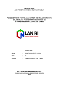 Pengembangan Penyebaran Materi KIE Melalui Website Dalam Upaya Peningkatan Pelayanan KB Di Dinas Pengendalian Penduduk Keluarga Berencana, Pemberdayaan Perempuan Dan Perlindungan Anak (PPKBPPPA) Kabupaten Ciamis