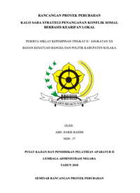 KALOSARA; Strategi Penanganan Konflik Sosial Berbasis Kearifan Lokal (Badan Kesatuan Bangsa dan Politik Kabupaten Kolaka)