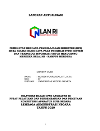 Pembuatan Rancana Pembelajaran Semester (RPS) Mata Kuliah Basis Data Pada Program Studi Sistem Dan Teknologi Informasi Untuk Mendukung Merdeka Belajar - Kampus Merdeka (Universitas Negeri Jakarta)