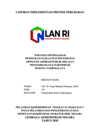 Strategi Optimalisasi Peningkatan Kualitas Penyerapan Opini Dan Aspirasi Publik Melalui Pengembangan E-Partisipasi Di Kota Tasikmalaya - Dinas Komunikasi dan Informatika Kota Tasikmalaya