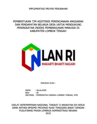 Pembentukan Tim Asistensi Perencanaan Anggaran Dan Pendapatan Belanja Desa Untuk Mendukung Peningkatan Indeks Pembangunan Manusia Di Kabupaten Lombok Tengah (Dinas Pemberdayaan Masyarakat dan Desa)