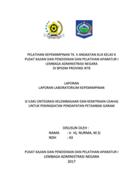 Si Ilmu (Integrasi Kelembagaan dan Kemitraan Usaha) Untuk Peningkatan Pendapatan Petambak Garam (Dinas Kelautan dan Perikanan Kabupaten Bima)