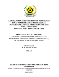 Aksi Taskin Melalui Bumdes (Akselerasi Implementasi Pengentasan Kemiskinan Melalui Badan Usaha Milik Desa) Di Provinsi Nusa Tenggara Barat (Dinas Pemberdayaan Masyarakat Pemerintahan Desa Kependudukan dan Pencatatan Sipil Provinsi Nusa Tenggara Barat)
