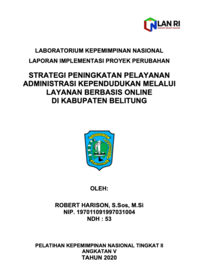 Strategi Peningkatan Pelayanan Administrasi Kependudukan Melalui Layanan Berbasis Online Di Kabupaten Belitung - Dinas Kependudukan dan Pencatatan Sipil Kabupaten Belitung