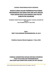 Image of Budaya Kerja Dalam Pemberian Pelayanan Rekomendasi Ijin Penelitian One Day Service Pada Badan Kesatuan Bangsa dan Politik Kabupaten Sukabumi